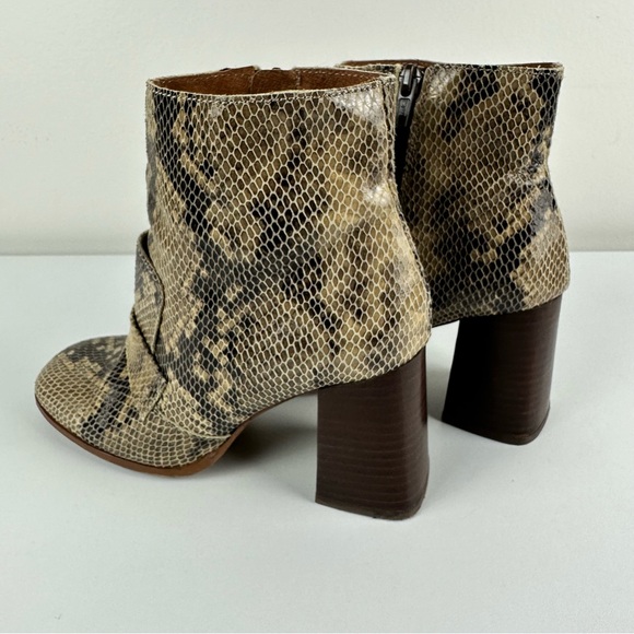 Topshop Snakeskin Print Booties Tan Black Leather High Block Heels Women’s 38 - Picture 8 of 16